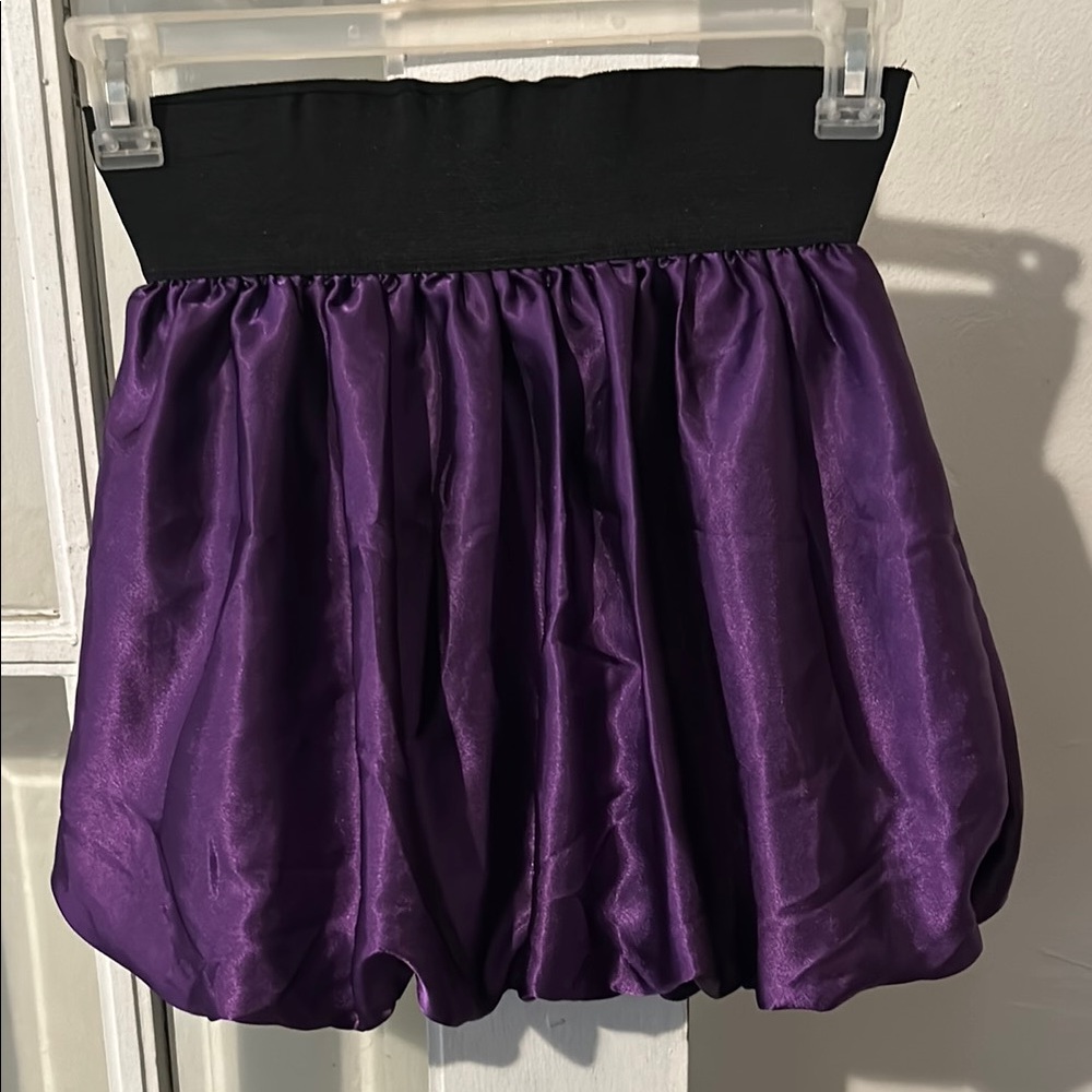 Purple Satin Mini Skirt with Black Waistband